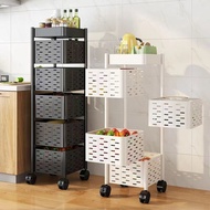Ready Stock Multi layer kitchen rotating storage basket kitchen storage basket kitchen rack vegetable storage basket kitchen rotating rack kitchen trolley with wheels kitchen