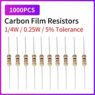 1000PCS Carbon Film Resistors 5% 1/4W 0.25W 1R~1M 0R 10R 100R 220R 330R 1K 2.2K 4.7K 10K 22K 47K 100