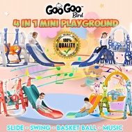 GOOGOO BIRD 4 In 1 Swing & Slide Indoor Playground With Basketball Hoop & Music Device Kids Slide