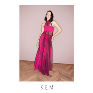 Kemissara Pink outfit bow tulle maxi top & skirt & smock top