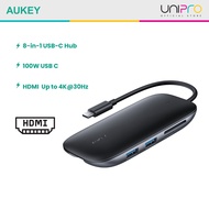 AUKEY CB-C71 8-in-1 Type C Hub with Ethernet Port, 4K HDMI, 3 USB 3.0 Ports, 100W USB C Power Delive