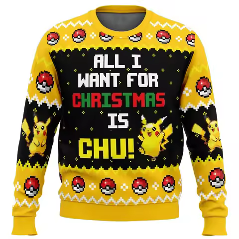 Bandai Pokemon Anime Peripheral Pikachu Adult Kids Ugly Christmas Crewneck Sweatshirt Soft Comfy Loo