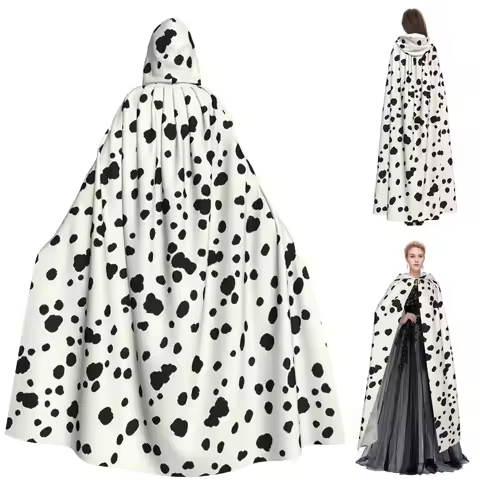 Dalmatian Dog Texture Long Hooded Cloak Witch Medieval Costume Cosplay Cape HalloweenVampire Adult U