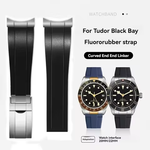 Soft Rubber Strap for Tudor 39mm 1958 BB58 Black Bay Panda Pro Black Shield Watchband Steel End Link