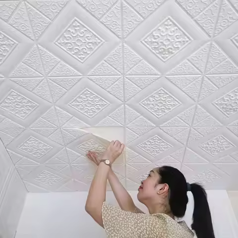 1Pcs 35*35cm Self-adhesive 3D Background Wallpaper Foam Wall Sticker Waterproof Moistureproof Living