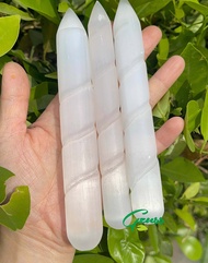 Selenite Point Wand Spiral 15Cm Healing Crystal-Anti-Remove Negative Energy-White Selenite Wand-Whit