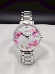 ALBA japan นาฬิกาผู้หญิง AH8683X หน้าปัดลายกล้วยไม้ **แถมกระเป๋า**