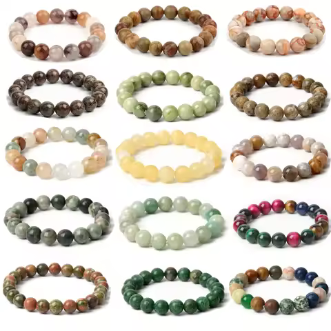 4mm-10mm Natural Stone Beads Bracelet Amazonite Jade Beaded Elastic Bracelets for Women Men Jewelry 