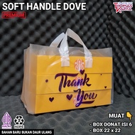 Kantong Plastik SOFTHANDLE 30x30 Motif THANK YOU UNGU Box Donat isi 6 Box Hokben Coklat /Snack Ultah