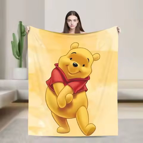 Cute Cartoon Winnie the Pooh Blanket Cover Velvet Ultra-Soft Throw Blankets for Bedroom Sofa Bed Rug