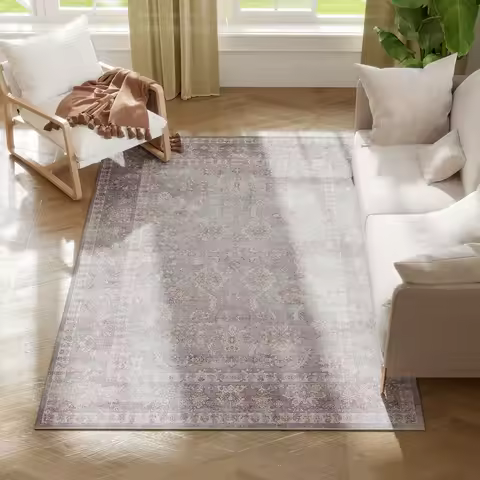 Area Rug 4x6, Machine Washable Rug, Non-Slip Traditional Flower Print Floor Cover Foldable Carpet, G