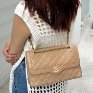 ️CHANEL 巴黎限定奶茶色 鴛鴦扣CF肩背斜背包 26.5*17*7 98新配件塵袋