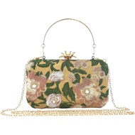 Retro Embroidered Clutch Floral Handbag Pearl Evening Chain Shoulder Bag Ladies Wedding Guest Small 