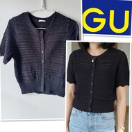 G-009 gu ️Short-Sleeved Crop Sweater Knitted Fabric (Knitwear/Open-knit) Solid Black Second-Hand ️Be
