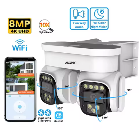 8MP WiFi Dual Gimbal All-round Monitoring ICam365 Dual Lens 4K CCTV WiFi Surveil Network Security Ca