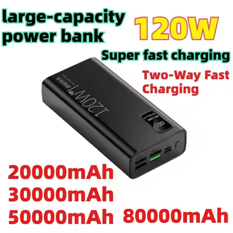 Powerbank 80000mAh 50000mAh 30000mAh 20000mAh 120W Super Fast Charging Power Bank For Xiaomi iPhone