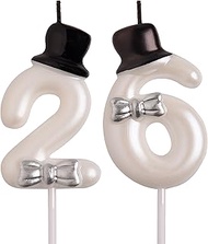 26th 62nd Birthday Candles, White 62 26 Year Old Cake Topper Cute Number Birthday Candles, Happy Bir