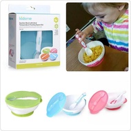 Kidsme Suction Bowl With Ideal Temperature Feeding Spoon / Mangkok dan sendok Hijau Pink Biru 9832