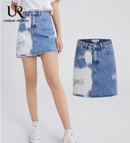 URBAN REVIVO Womens skirt graffiti white High Waist Denim Korean Style Mini Wrap skirts