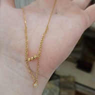 Kalung Itaewon Smile Polos 2 Lapis Susun Ganda, Emas Emas 375 Hwt