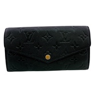 【二手】LOUIS VUITTONM82257 Portefeuille Sarah 翻蓋長皮夾 Monogram Empreinte 印花長皮夾 卡包 零皮夾 黑色