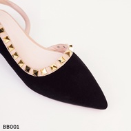 Giày Búp Bê Đen Mũi Nhọn Tomshop Giày Nhung Bệt Nữ 3 Phân Giay Sục Nữ Đế Thấp Khoét Eo Sang Chảnh B