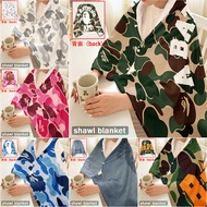 Bape Ape Logo Flannel Snap-button Blanket, Multi-functional Flannel Shawl, Wearable for Office Use, 