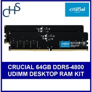 Crucial 64GB Kit (2 x 32GB) DDR5-4800mhz RAM for Desktop DIMM - CT2K32G48C40U5 Limited Lifetime Warr