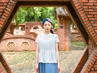 雙拼髮帶 / 白白花油 - 藍