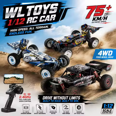 WLtoys 124017 124016 V2 RC Car Brushless 1/12 75KM/H High Speed Metal 4WD Drive Off-Road 2.4G Transm