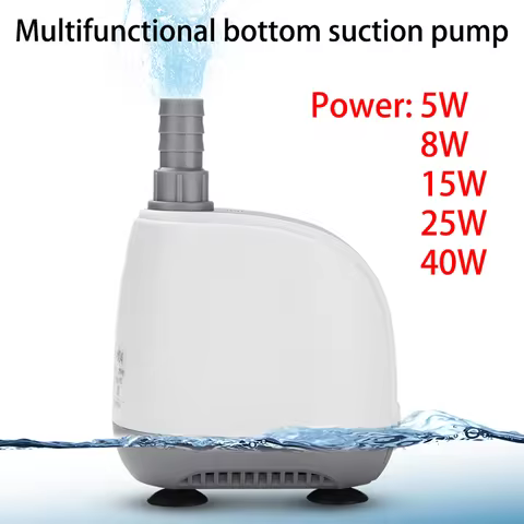 5/8/15/25/40w Fish Tank Bottom Suction Submersible Pump Mute Multi-function Connector Small Pump Aqu
