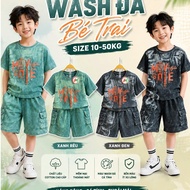 Stone Wash Boy's Suit T-shirt Shorts Personality Box Bag – Men's Children's Clothing Set Size 10-50k