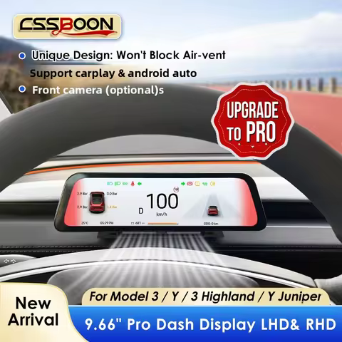 New Upgrade 9.66" Dashboard Screen for Tesla Model 3 Y Highland Support CarPlay Car Speedometer Navi