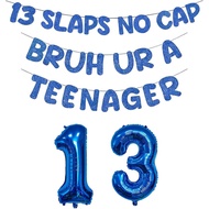 13th Birthday Decorations for Boys - 2 Glitter Banners with Popular Teenager Slang, Shiny "13" Foil 