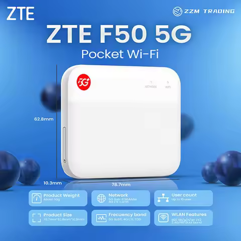 ZTE F50 5G Pocket Ufi 5G Wireless WIFI Routers Sub-6 SA/NSA N1/5/8/28/41/78 4G Cat15 2.4G/5G Wifi(No