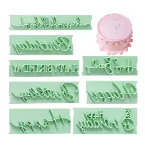 8PCS Best Wishes Cutters Set DIY Handprinting Letters Stamp Happy Birthday Cake Decor Blessings Prin