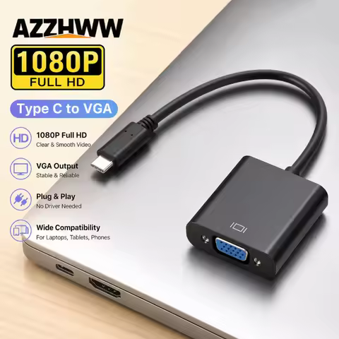 Type-C to VGA Cbale Adapter HD 1080P USB C to VGA Converter Adapter For Monitor Projector Type C Lap