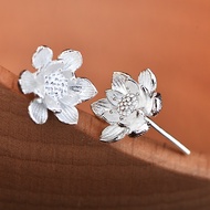 Fashionable All-Match Sweet Super Fairy 999 Sterling Silver Earrings Lotus Lotus Rose Peony 99 Pure 