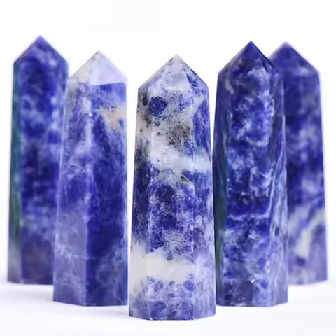 Blue Sodalite Stone Single Pointed Hexagonal Prism Blue Stone Point Wand Tower Home Decoration Gifts