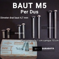 1 Box of M5 Bolts size M5x10, M5x15, M5x20, M5x25, M5x30, M5x35, M5x40, M5x45, M5x50. JP round head