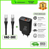 CHARGER ADAPTOR (30W) TYPE C TO TYPE C VAC-30C (66W) SUPER FAST CHARGING CHARGER CABLE BY VERDANT