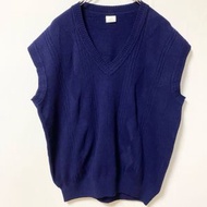 古著菱形針織背心，V領，復古設計，海軍藍，超大廓形，XXL碼