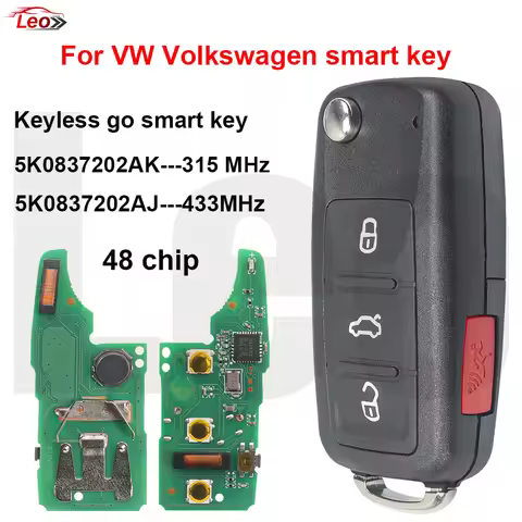 Leo 5K0837202AK/202AJ 315/433MHz 48chip Smart Key for VW Volkswagen Beetle CC Eos Golf GTI Jetta Pas