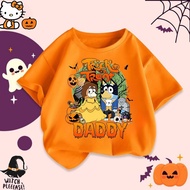 Baju Halloween Pumpkin Bluey T-Shirt Kids Adults Trick or Treat Tee Shirt Halloween Cosplay Costume 