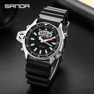 Sanda นาฬิกาดิจิตอล LED สำหรับผู้ชาย, นาฬิกาข้อมือควอตซ์แสดงผลแบบคู่กีฬานาฬิกาทหารกลางแจ้ง3008