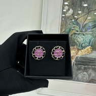 CHANEL香奈兒-24A復古紫色琺瑯皮穿鏈條圓形雙C耳環