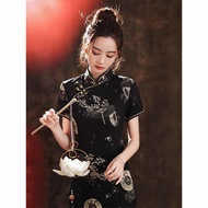 Black Cheongsam Improve Chinese Style Short Cheongsam Dress