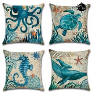 [SNNY]  Octopus Sea Turtle Whale Sea Horse Cushion Cover Throw Pillow Case Sofa Decor