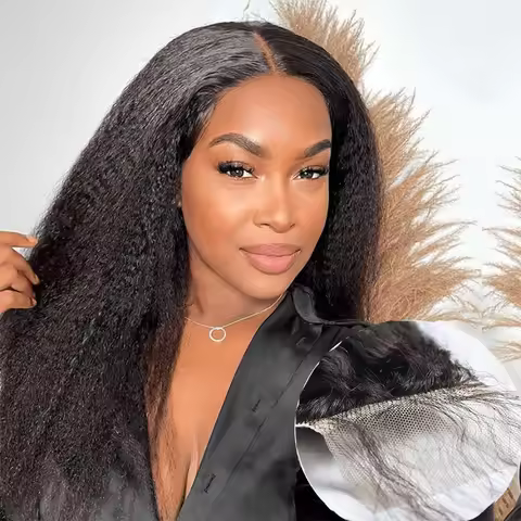 Newmi Hair Kinky Straight 2x6 Lace Frontal Closure Human Hair Yaki Straight 2x6 Lace Closure Middle 
