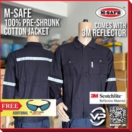 M-SAFE 100% PRE-SHRUNK COTTON JACKET NAVY BLUE C/W 3M REFLECTOR / SAFETY JACKET / TIDAK KECUT (FREE 